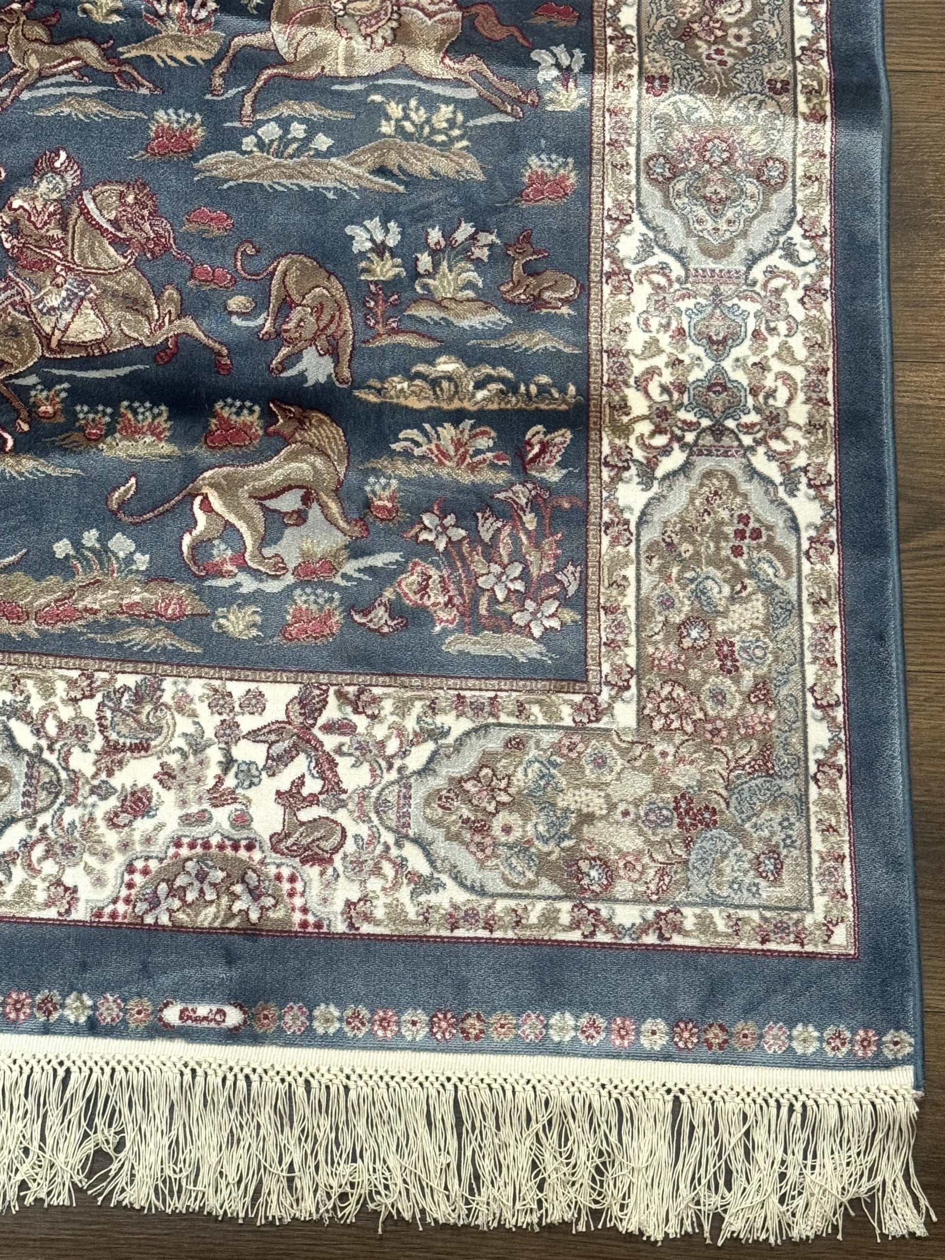 Turkish Silk Rug 2.6 x 6.7, Short Runner Rug, Blue & Ivory, Bamboo Silk, New - Nuvé