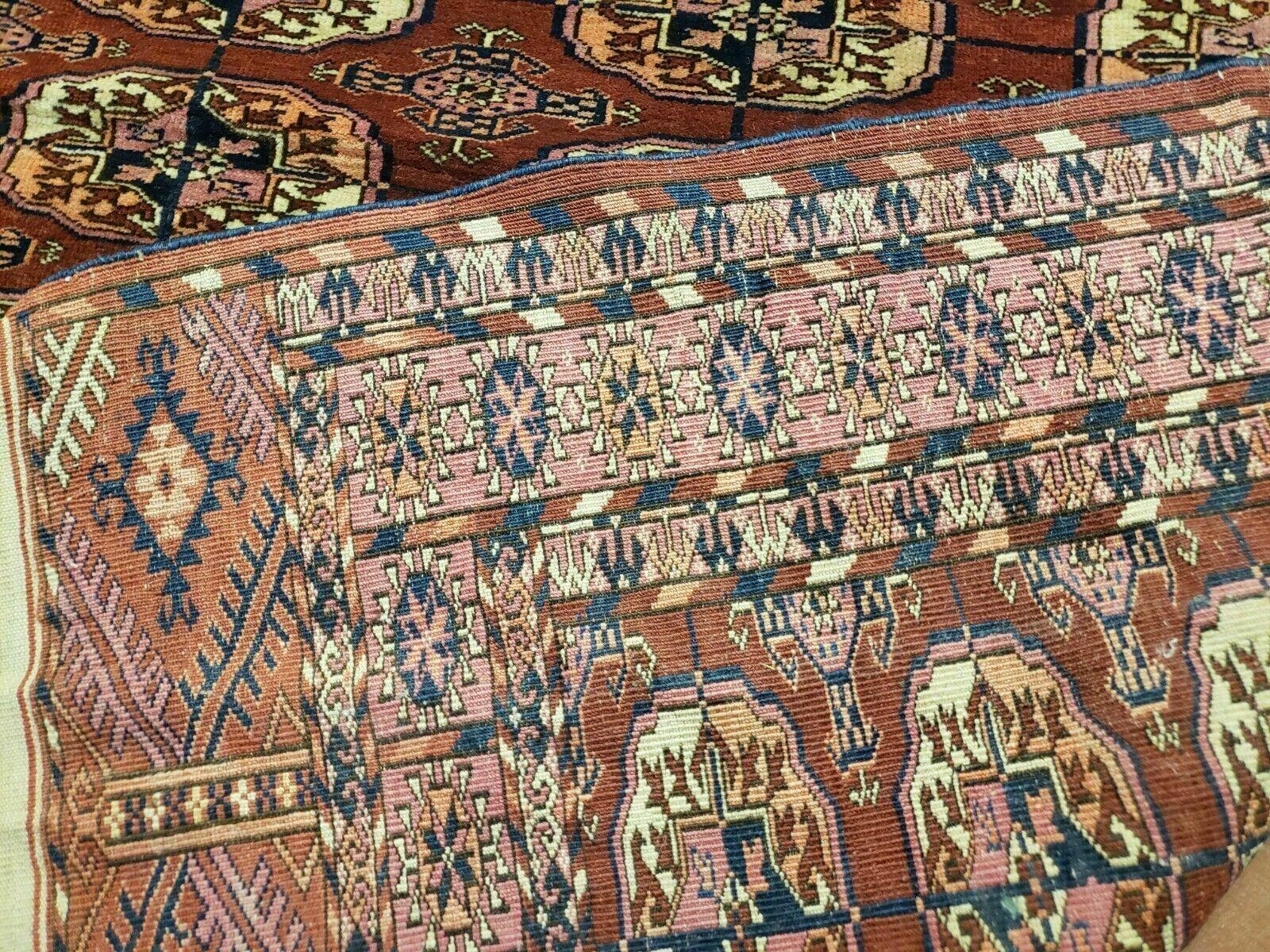 4' X 4' Antique Handmade Turkoman Bokhara Balouch Woven Wool Rug Brick Red Nice - Nuvé