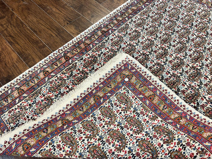 Persian Rug 4x6, Mashad Kashmar Rug, Boteh Paisley Design, Allover Repeated Pattern, Ivory Hand Knotted Vintage Semi Antique Persian Oriental Carpet - Nuvé