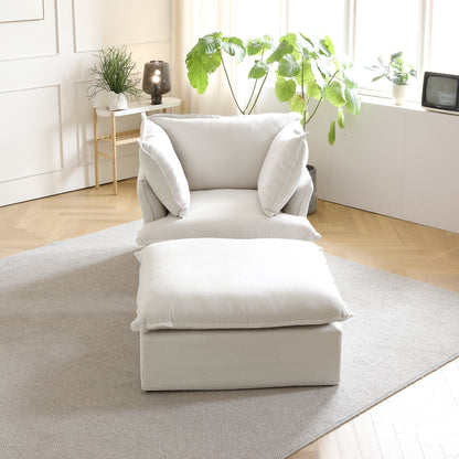 Sabi Modular Boucle Cloud Sofa - Snow White - Single Seater Sofa with Ottoman - Nuvé