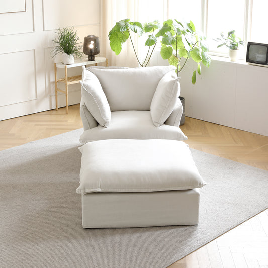 Sabi Modular Boucle Cloud Sofa - Snow White - Single Seater Sofa with Ottoman - Nuvé