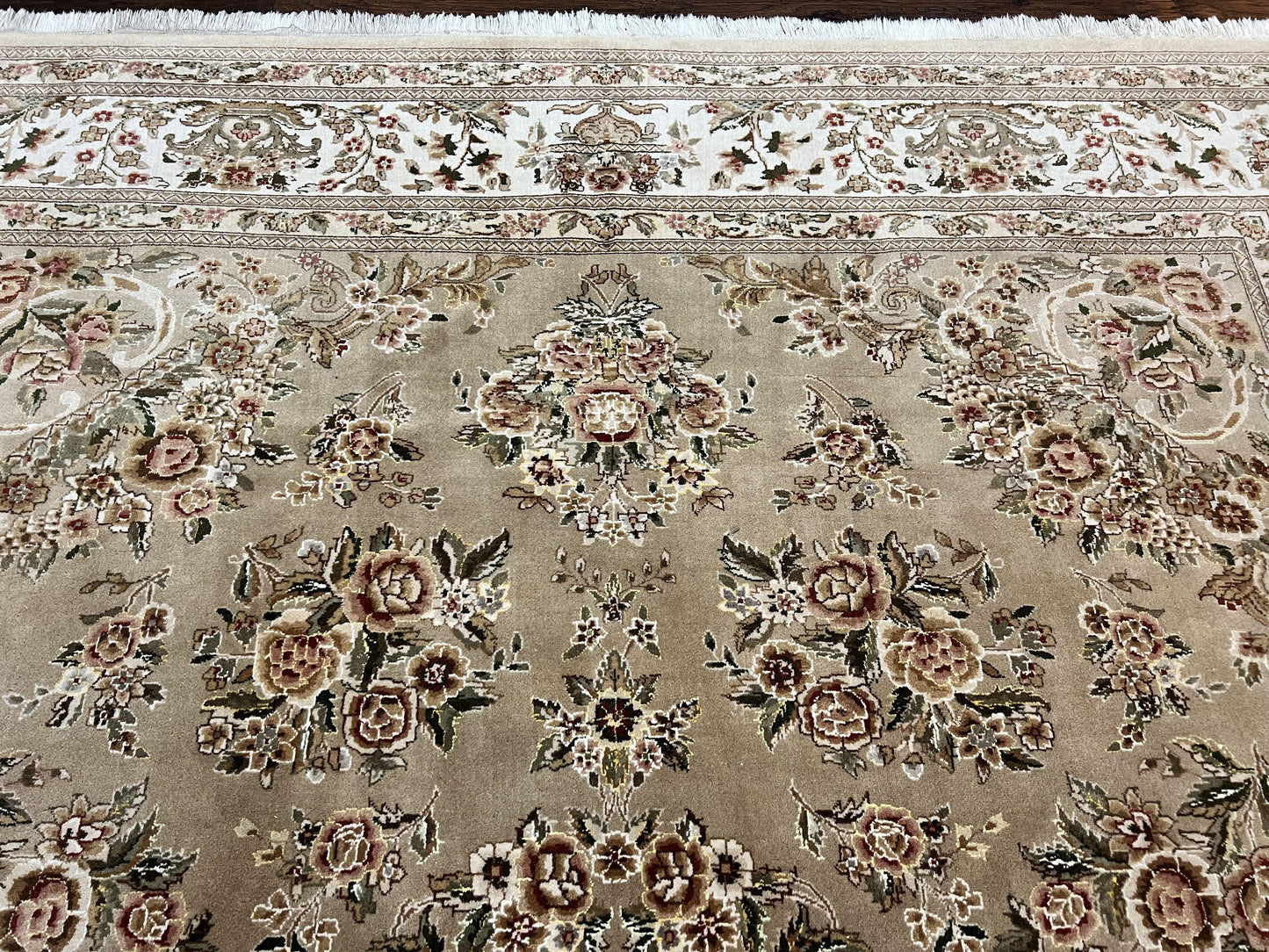 Sino Persian Rug 8x10, Soft Wool, Silk Highlights, Hand Knotted Vintage Carpet, Taupe & Ivory, Floral, Traditional Rug 8 x 10 - Nuvé