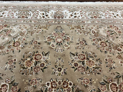 Sino Persian Rug 8x10, Soft Wool, Silk Highlights, Hand Knotted Vintage Carpet, Taupe & Ivory, Floral, Traditional Rug 8 x 10 - Nuvé