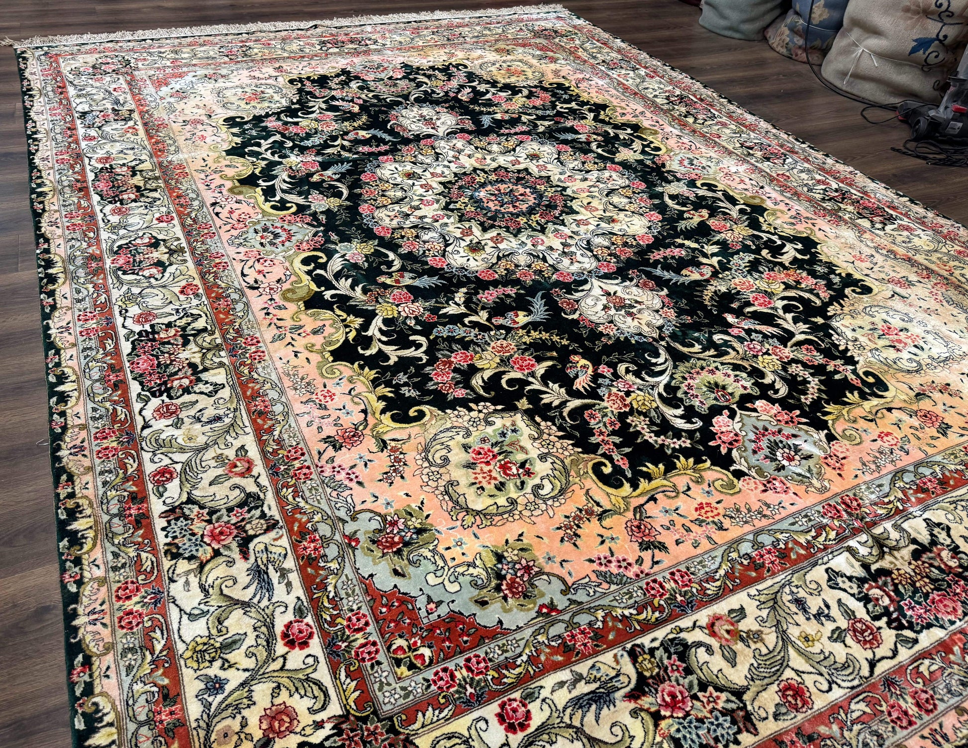 Silk Indian Kashmiri Rug 9x12, Vintage Hand Knotted Carpet - Nuvé