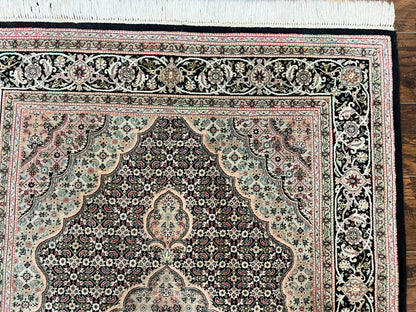 Sino Persian Rug 4x6, Fine Hand Knotted Carpet, Black, Wool, Vintage Rug 4 x 6, Herati Mahi, 300 KPSI