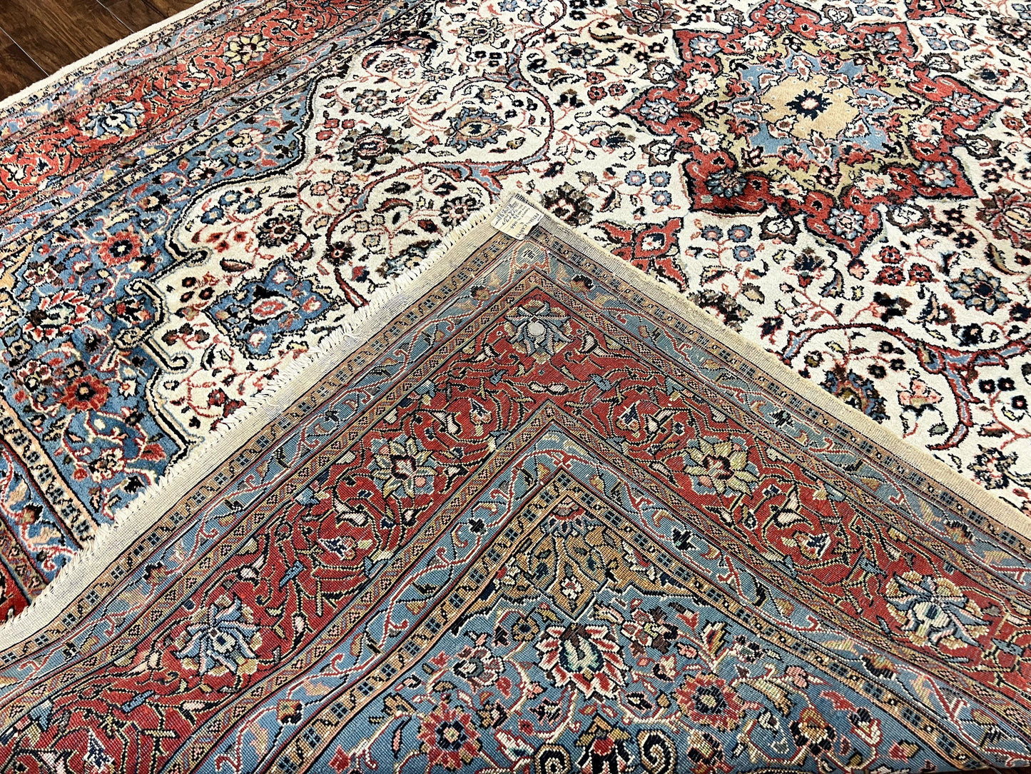 Persian Sarouk Rug 8x12, Wool Hand Knotted Antique Carpet, Floral Medallion, Cream Red, Traditional Oriental Rug - Nuvé