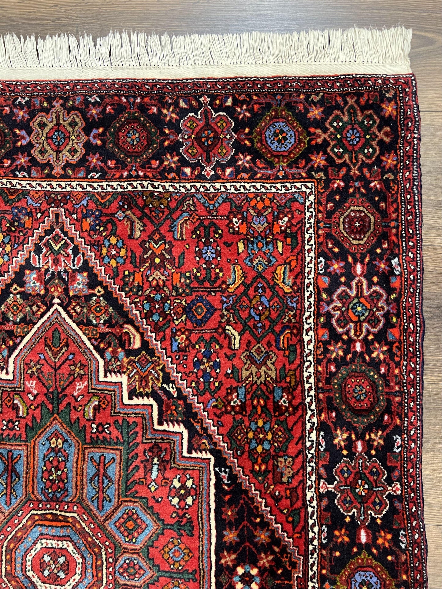 Fine Persian Bidjar Rug 3x5 ft, Ruby Red and Black, Geometric Medallion, Hand Knotted Semi Antique Oriental Bijar Carpet, Wool Area Rug, Tribal Rug - Nuvé