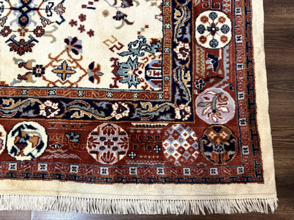 Indo Chinese Wool Rug 9x12, Ivory and Rust Red, Dragon Motifs - Nuvé