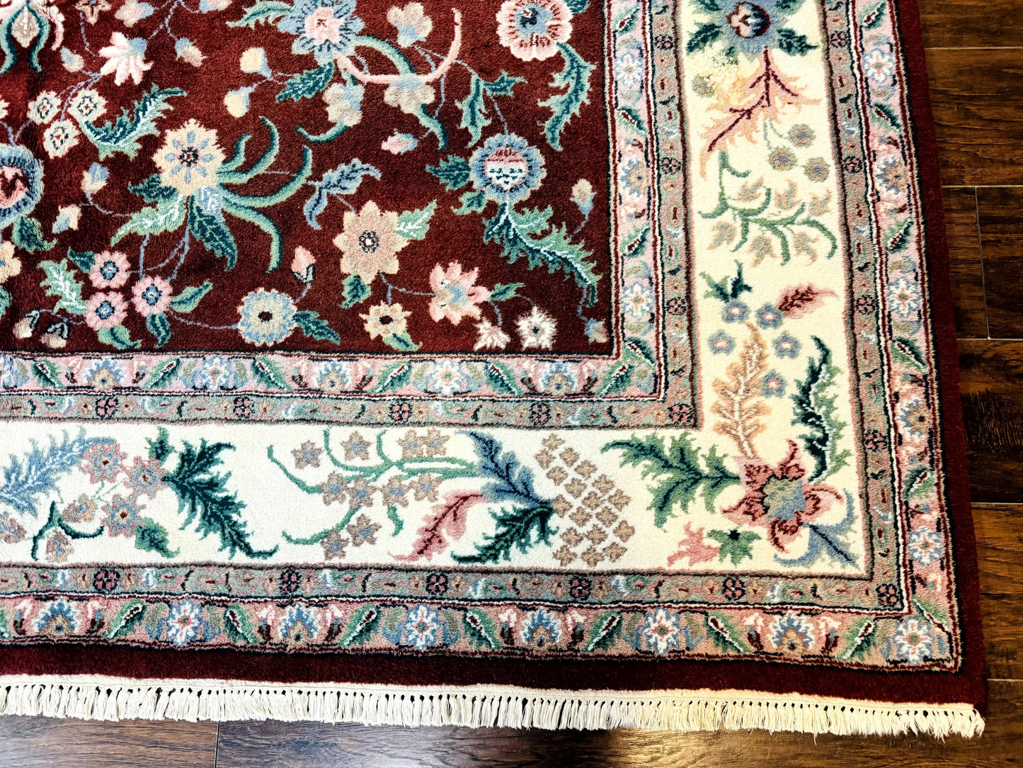 Indo Persian Rug 8x10, Red and Ivory, Floral Allover, Handmade Wool Area Rug - Nuvé