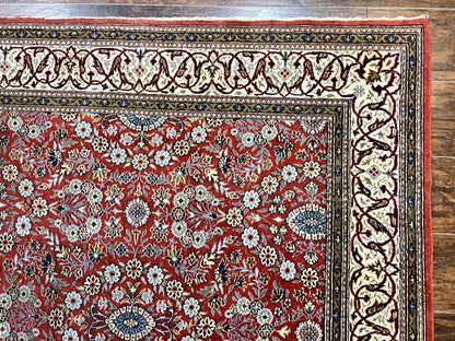 Red Persian Qum Rug 5 x 7.6, Hand Knotted Vintage Wool Fine Carpet 270 KPSI, Floral Allover - Nuvé