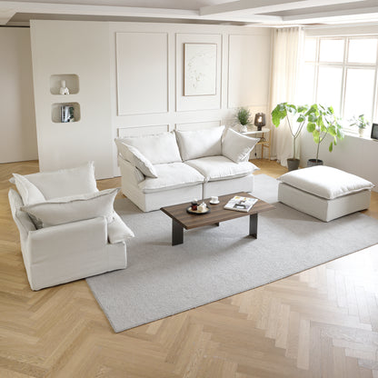 Sabi Modular Boucle Cloud Sofa - Snow White - 3-Seater Sectional Sofa with Ottoman - Nuvé