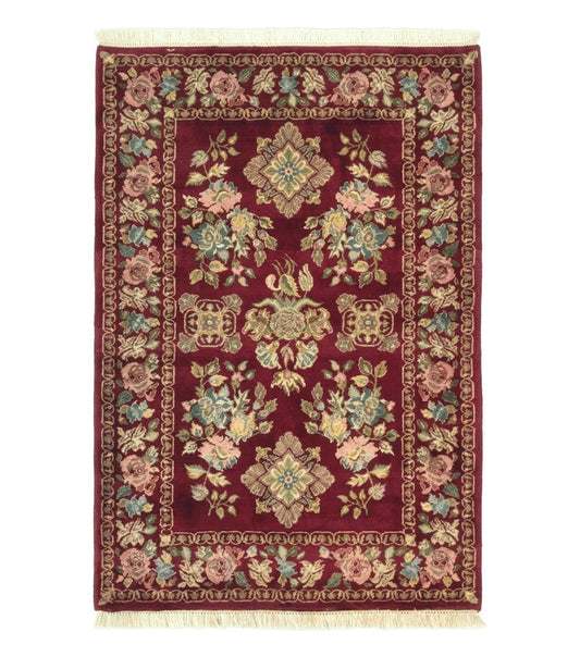 Indo Persian Kerman Rug 4x6, Burgundy, Floral