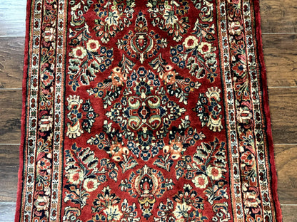 Red Persian Sarouk Rug 3 x 5.8, Antique Wool Carpet, 210 KPSI - Nuvé