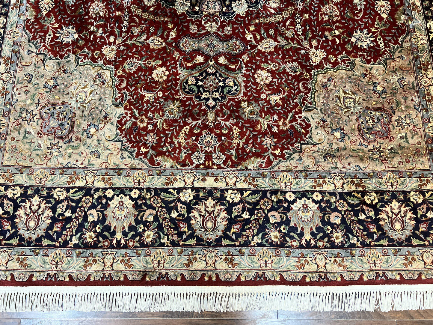 Pak Persian Rug 8x10, Wool Hand Knotted Vintage Carpet, Dark Red & Navy Blue, Dome Design Floral Medallion Rug, 8 x 10 Oriental Rug - Nuvé