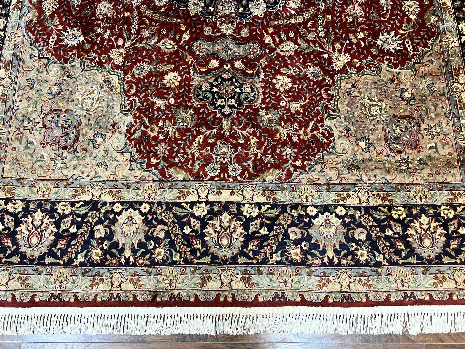 Pak Persian Rug 8x10, Wool Hand Knotted Vintage Carpet, Dark Red & Navy Blue, Dome Design Floral Medallion Rug, 8 x 10 Oriental Rug - Nuvé