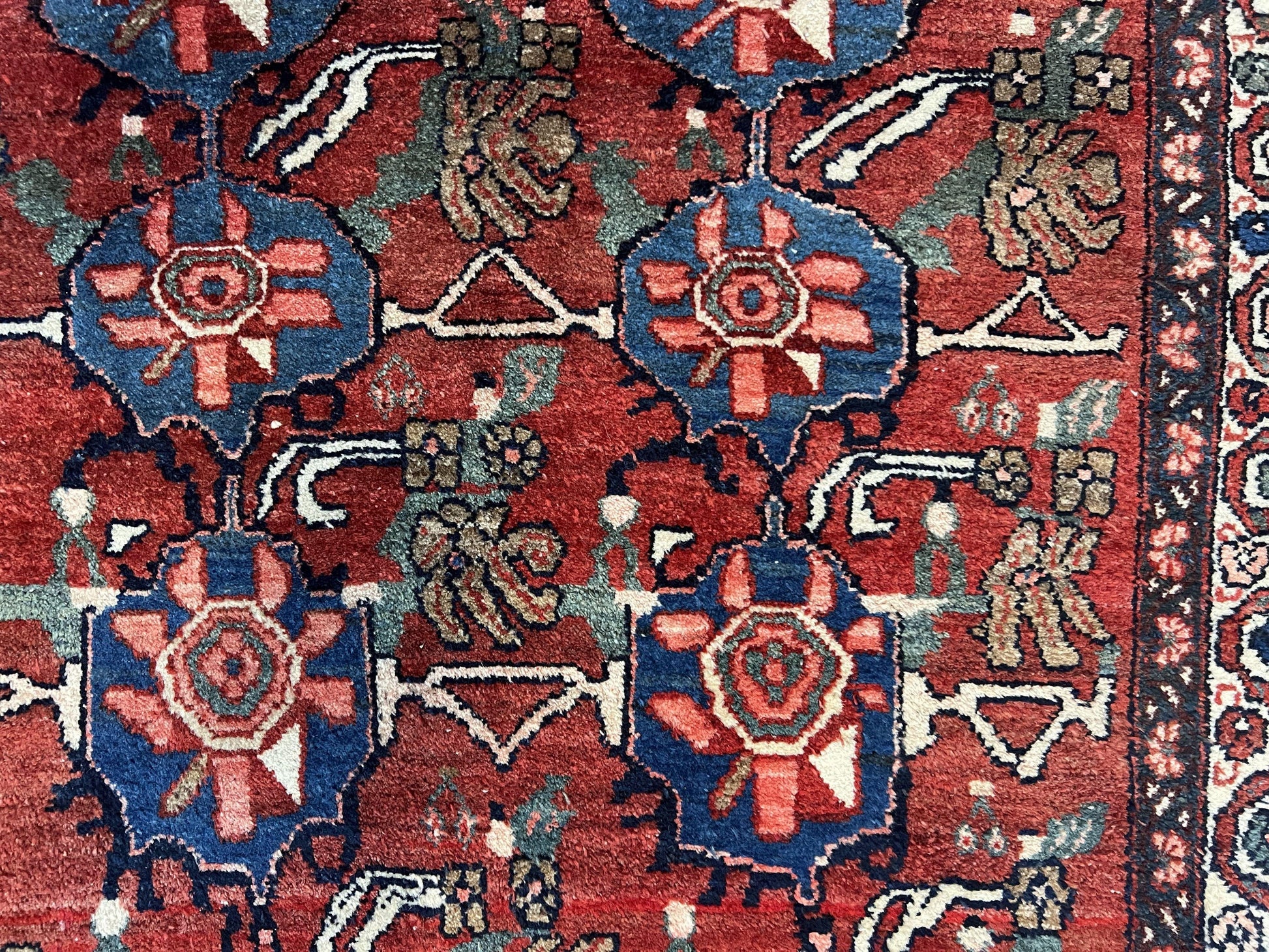 Antique Persian Bijar Rug 9x12 - Allover Motif, Red & Blue - Nuvé