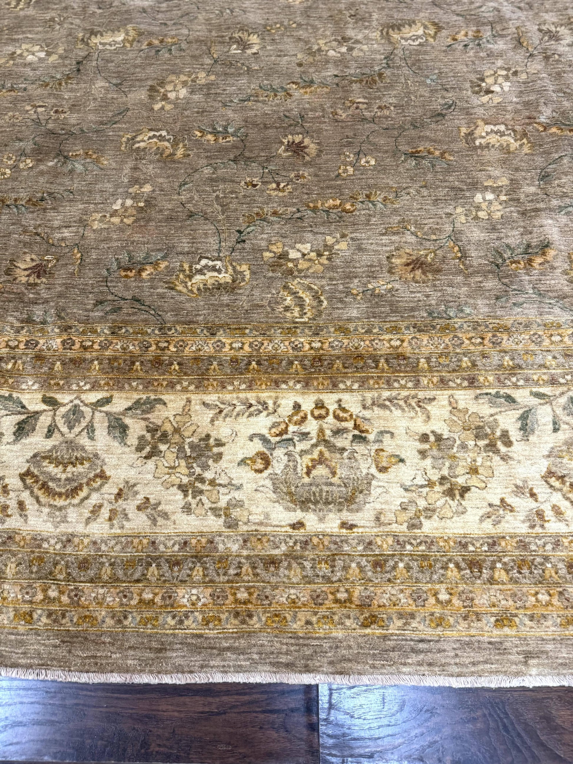 Palace Sized Rug 11x18, Handmade Wool Oversized Persian Carpet 11 x 18 ft, Gray-Taupe, Beige-Cream, Floral, Large Hand Knotted Area Rug - Nuvé