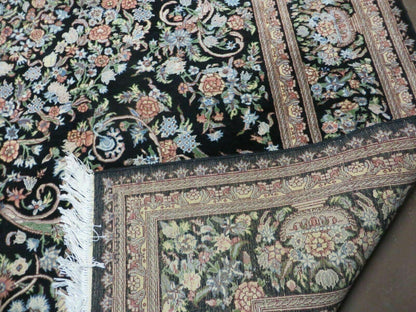 8' X 10' Vintage Handmade Pakistani Floral Wool Rug Black Nice - Nuvé