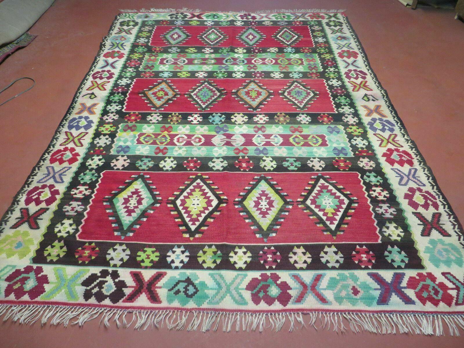7' X 9' Vintage Turkish Kilim Handmade Flat Weave Wool Rug Veg Dye Nice - Nuvé