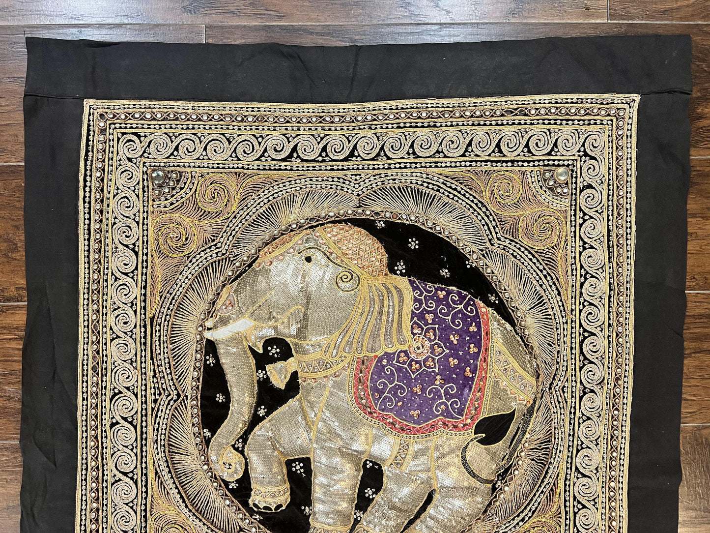 Indian Embroidery 3x3, Elephant Design, Detailed Needlepoint, Beadwork - Nuvé