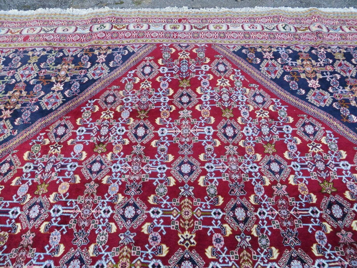 Oversized Persian Shiraz Tribal Rug 13x19, Palace Sized Oriental Carpet, Handmade Hand-Knotted X Large Rug, Red Blue Cream, Allover Herati Pattern - Nuvé