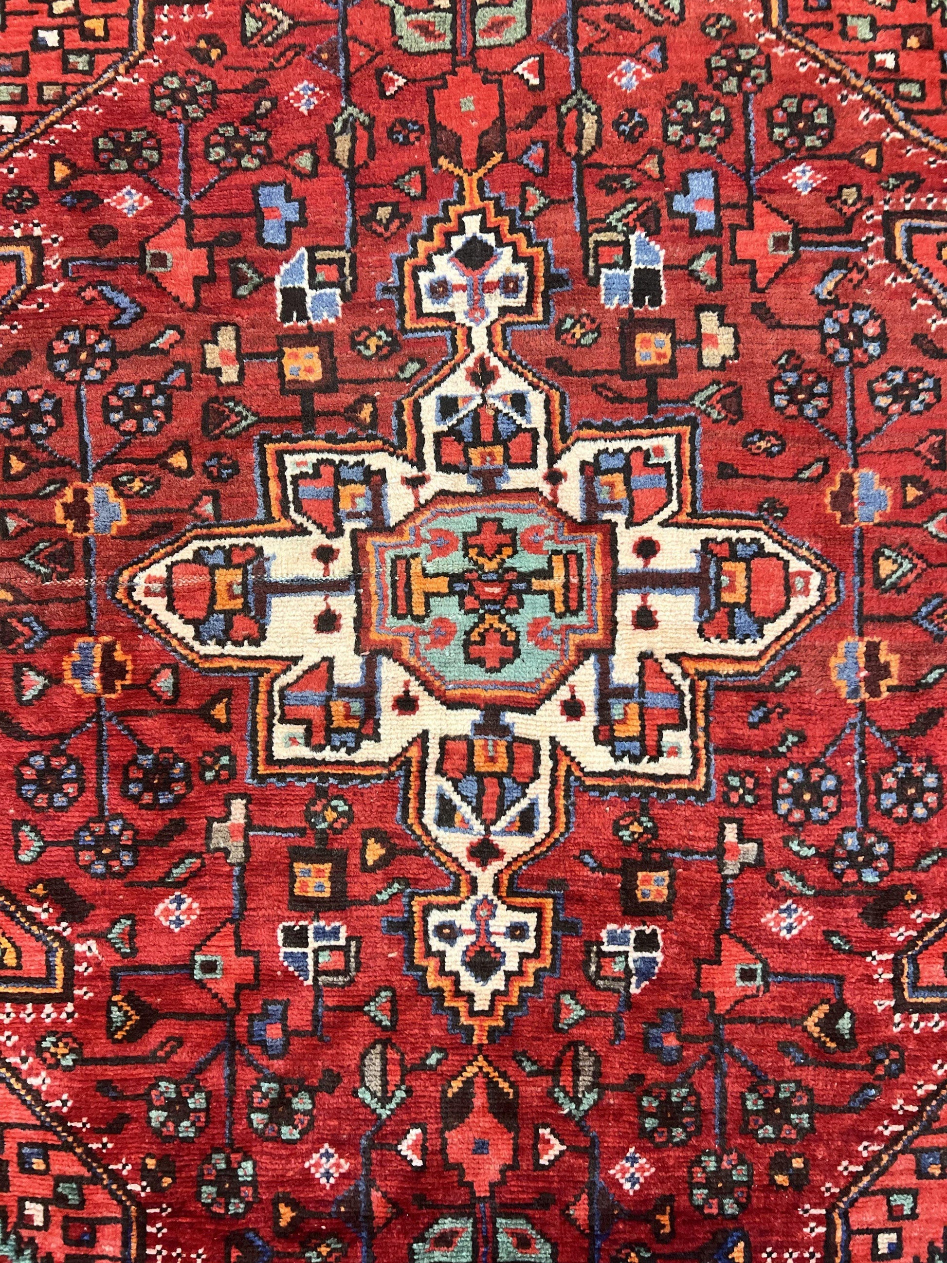 Antique Persian Tribal Rug 4x7, Red, Geometric Medallion, Handmade, Wool, Persian Zanjan Rug - Nuvé