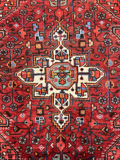 Antique Persian Tribal Rug 4x7, Red, Geometric Medallion, Handmade, Wool, Persian Zanjan Rug - Nuvé