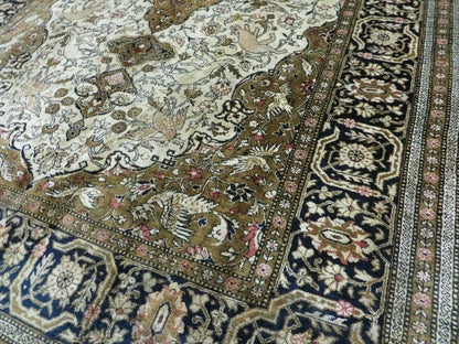 Handmade Silk Rug 3x5, Vintage Antique Silk Carpet, Hand-Knotted Oriental Rug 3 x 5, Animal Motifs, Deer Birds, One-Of-A-Kind - Nuvé