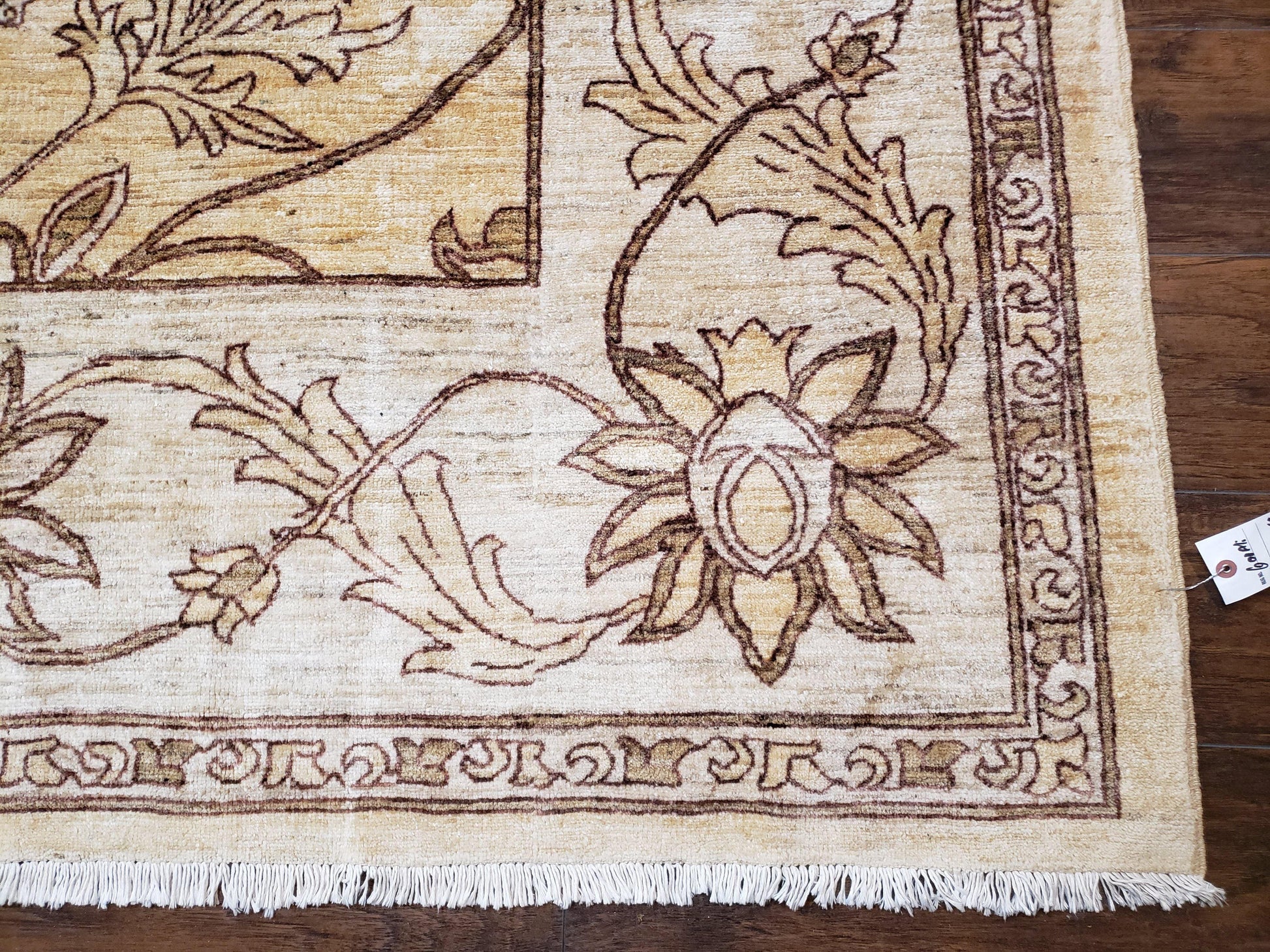 Oversized Peshawar Chobi Oushak Area Rug 11.6 x 12.5, Wool Hand-Knotted Light Gold & Ivory Decorative Pakistani Floral Carpet, 11x12 - 12x13 - Nuvé