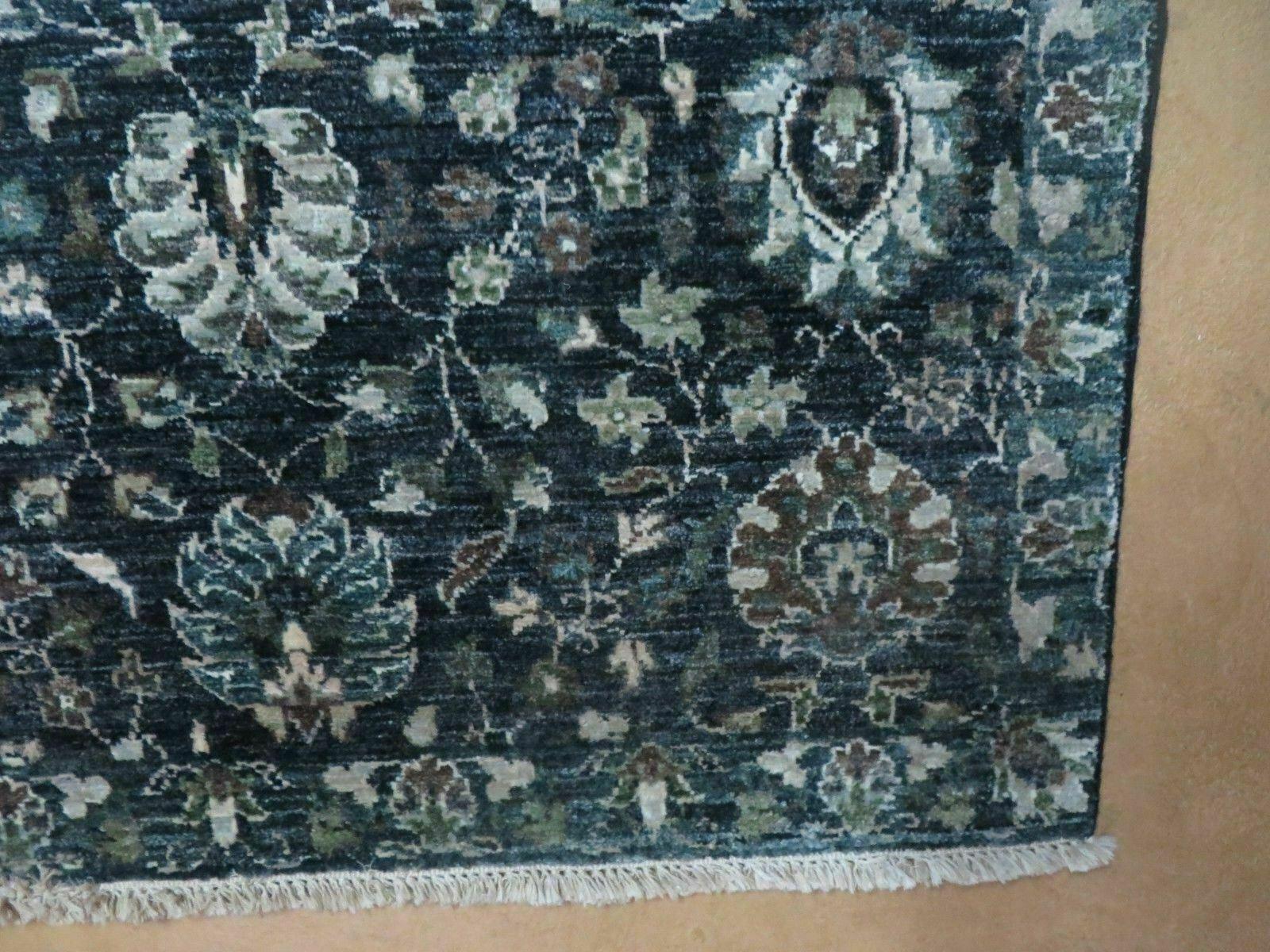 5' 6" X 8' Vintage Handmade Pakistani Floral Oriental Wool Rug Black Dark Grey - Nuvé