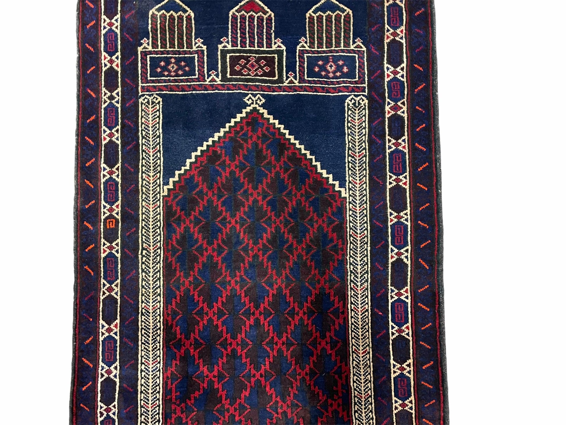 3x5 Vintage Handmade Tribal Wool Rug Balouchi Prayer Rug Afghan Rug Red Blue Wow - Nuvé