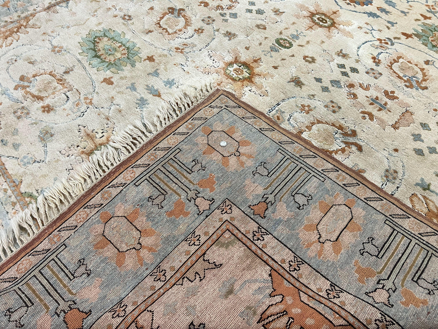 Turkish Oushak Rug 9x10, Farmhouse Rug, Beige & Light Blue - Nuvé