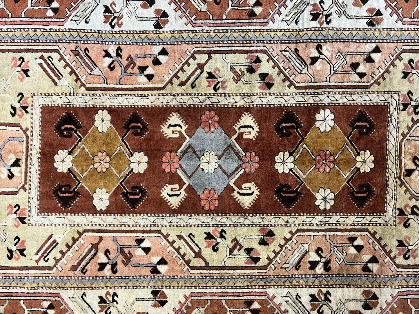 Turkish Rug 7x10, Wool Hand Knotted Vintage Carpet, Geometric Kazak Pattern - Nuvé