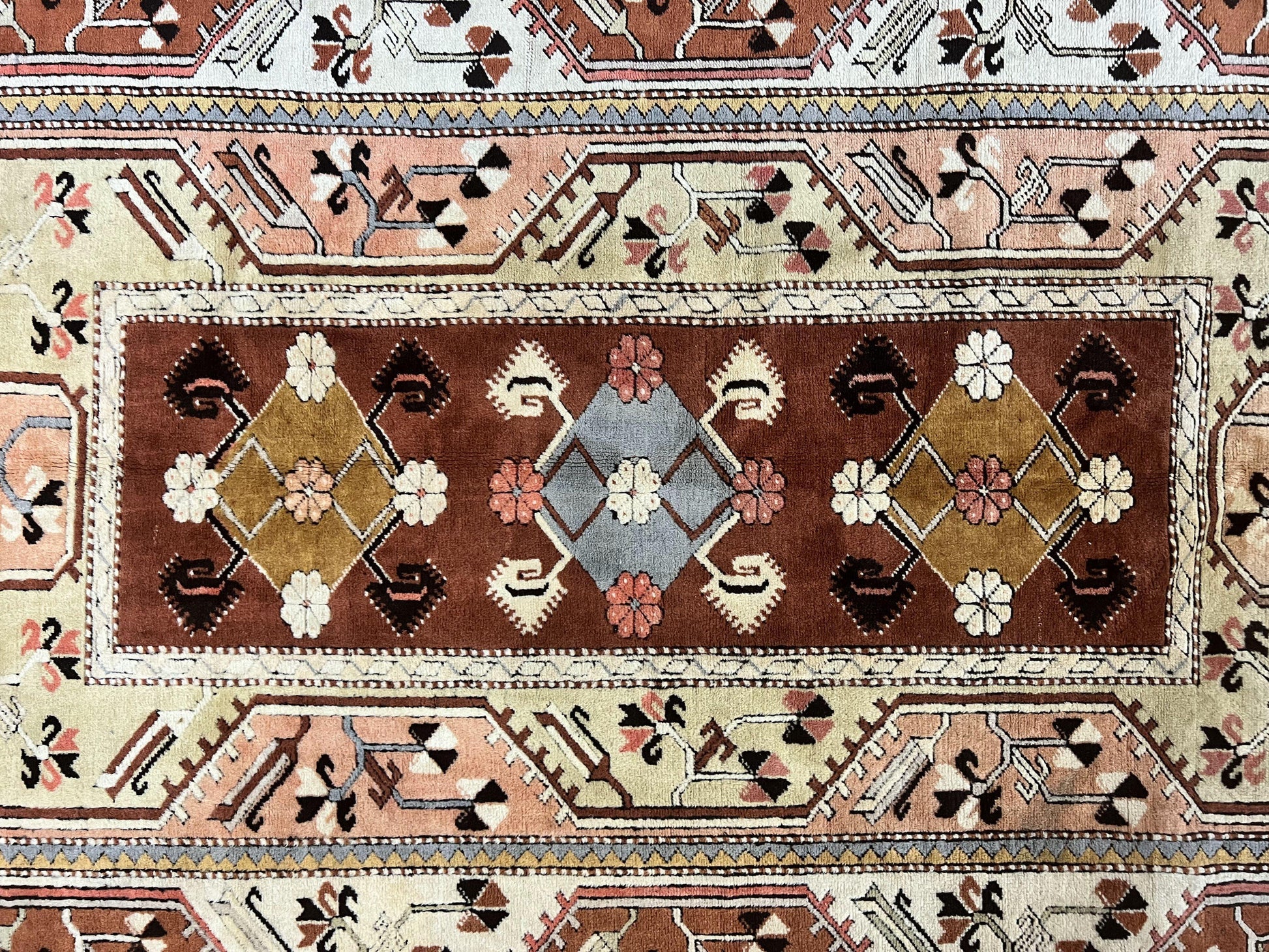 Turkish Rug 7x10, Wool Hand Knotted Vintage Carpet, Geometric Kazak Pattern - Nuvé
