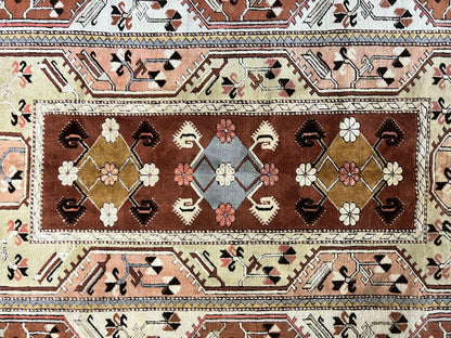 Turkish Rug 7x10, Wool Hand Knotted Vintage Carpet, Geometric Kazak Pattern - Nuvé
