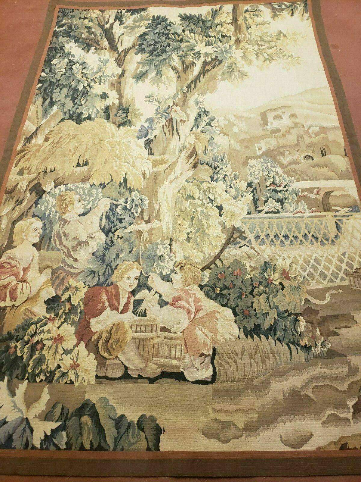 4' X 6' Tapestry French Design Handmade Aubusson Weave Nature One Of A Kind