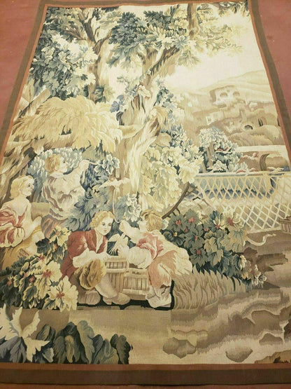 4' X 6' Tapestry French Design Handmade Aubusson Weave Nature One Of A Kind