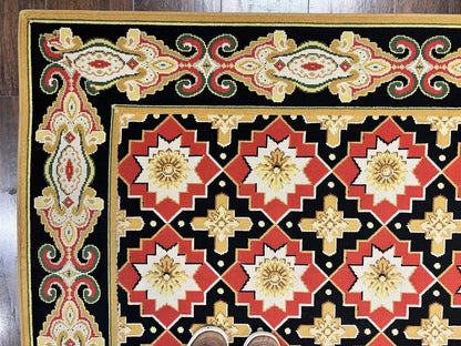Runner Rug 4x19, Panel Design Rug, Custom Made Stark Runner Carpet, Wool, Vintage 4 x 19 Hallway Rug, European Design, Red Black Ivory Tan - Nuvé