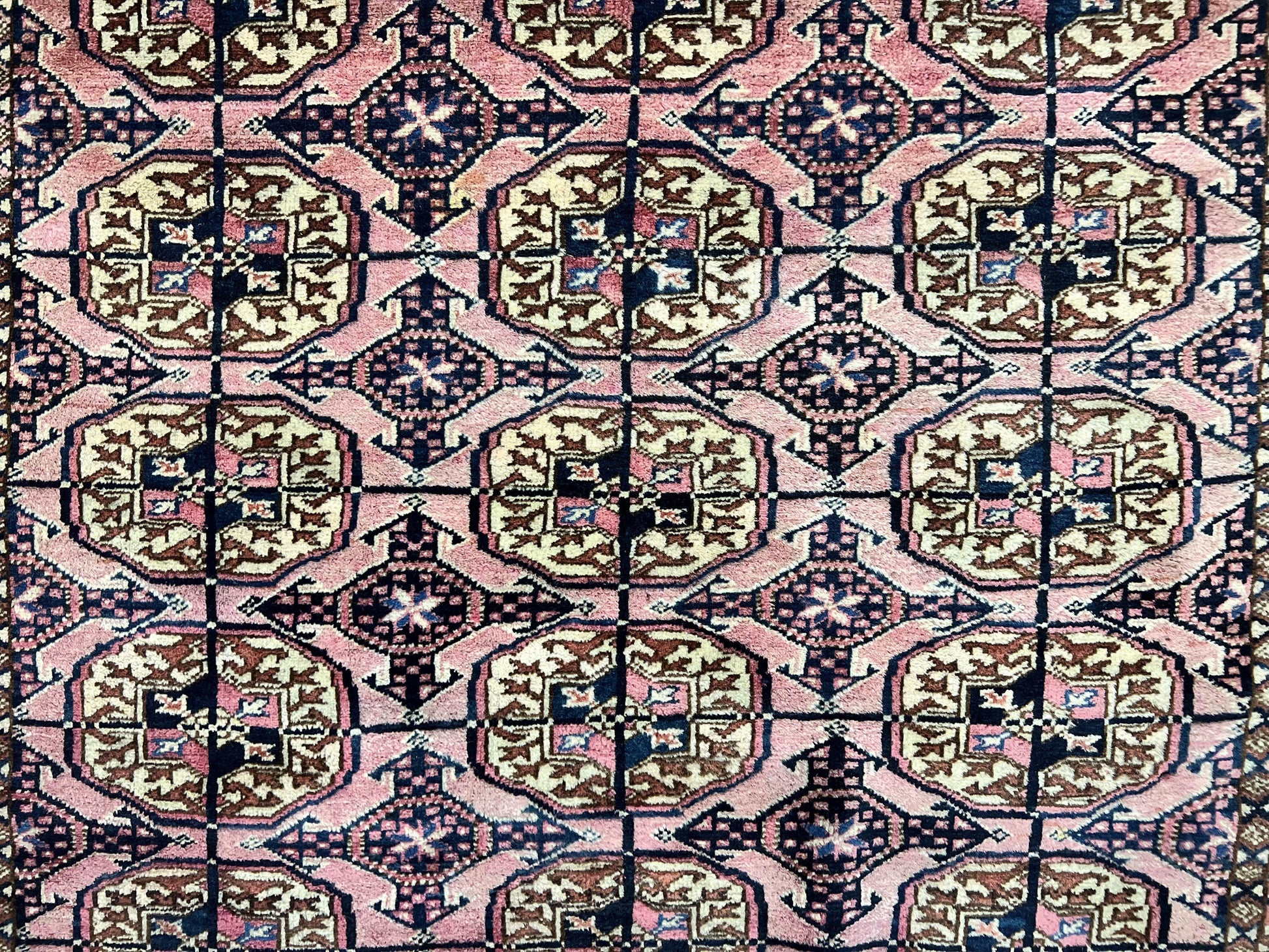 Persian Turkoman Rug 4x6, Wool Hand Knotted Antique Bokhara Carpet, Red Pink, Handmade Tribal Oriental Rug 4 x 6 ft - Nuvé