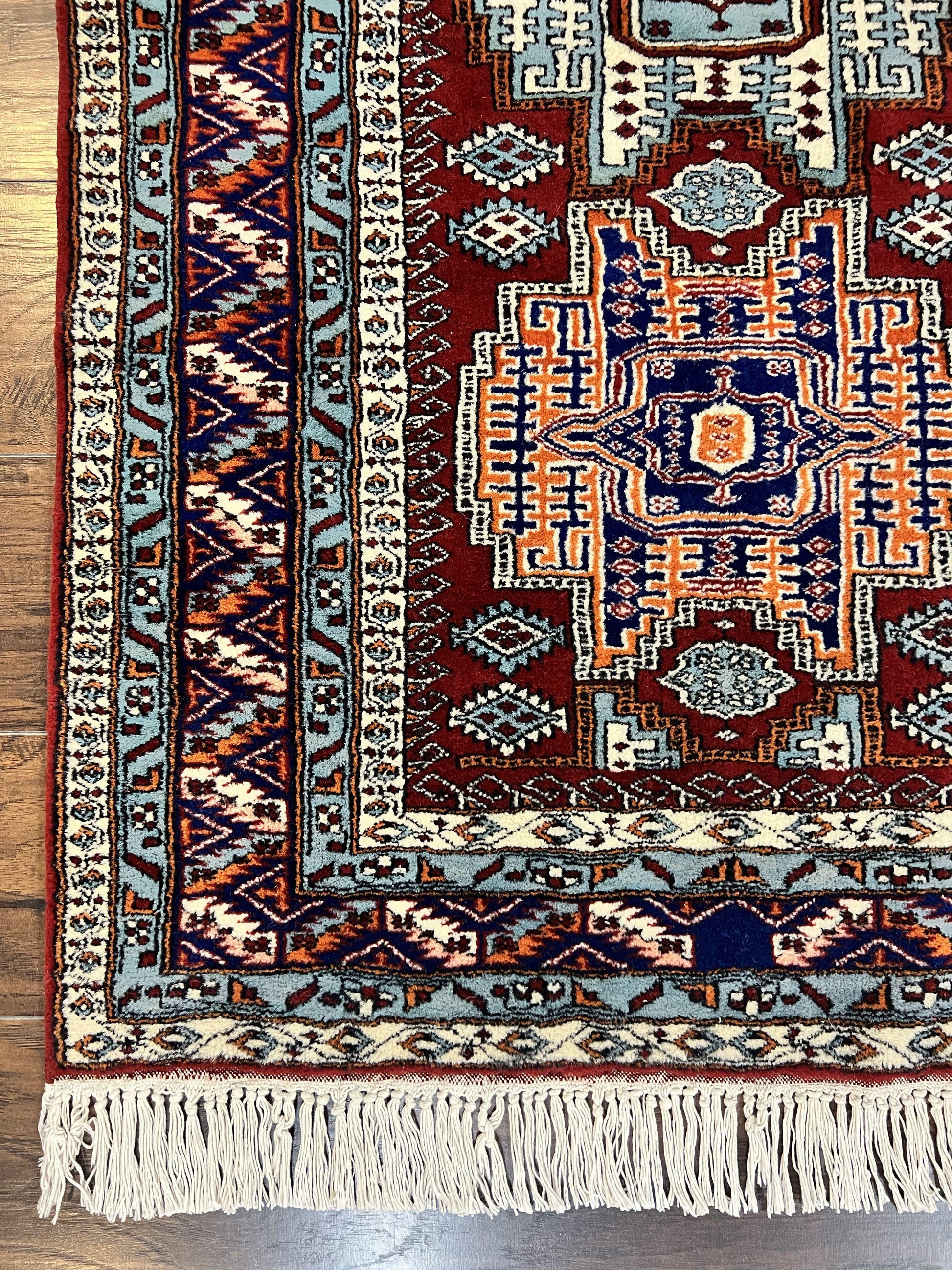 Pakistani Rug 3x5 ft, Caucasian Kazak Design, Geometric Rug, Small Vintage Oriental Carpet, Dark Red Vintage Handmade Wool Rug 3 x 5 - Nuvé