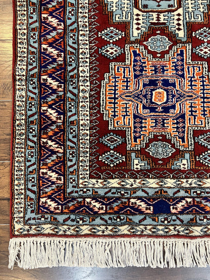 Pakistani Rug 3x5 ft, Caucasian Kazak Design, Geometric Rug, Small Vintage Oriental Carpet, Dark Red Vintage Handmade Wool Rug 3 x 5 - Nuvé