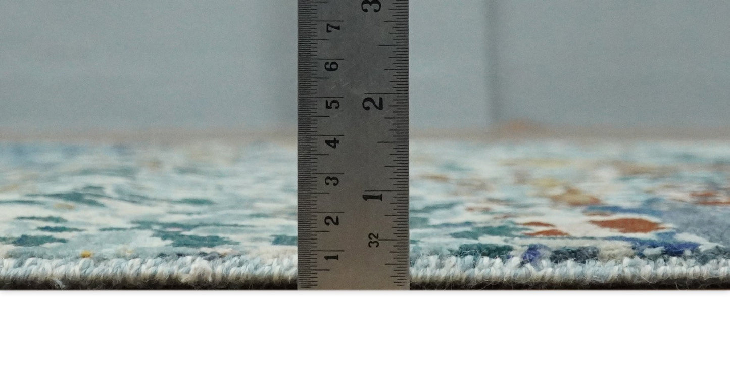 2.6x10 Fine Hand Knotted Blue Modern Abstract Wool and Silk Runner Area Rug | AGR12 - Nuvé