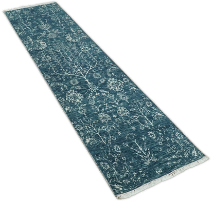 2.6x10 Fine Hand Knotted White and Blue Traditional Vintage Persian Style Antique Wool Rug | AGR23 - Nuvé