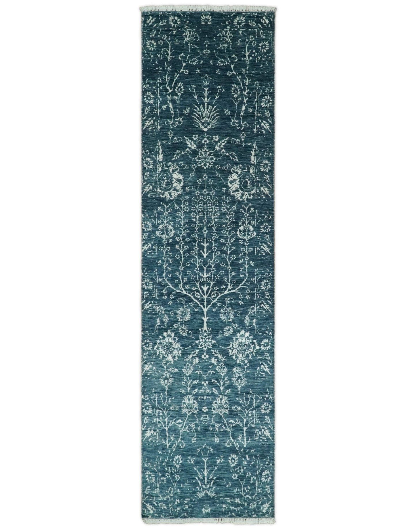 2.6x10 Fine Hand Knotted White and Blue Traditional Vintage Persian Style Antique Wool Rug | AGR23 - Nuvé