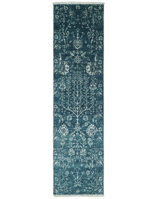 2.6x10 Fine Hand Knotted White and Blue Traditional Vintage Persian Style Antique Wool Rug | AGR23 - Nuvé