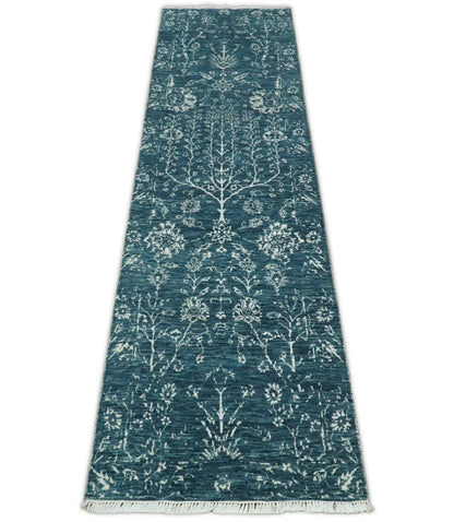 2.6x10 Fine Hand Knotted White and Blue Traditional Vintage Persian Style Antique Wool Rug | AGR23 - Nuvé