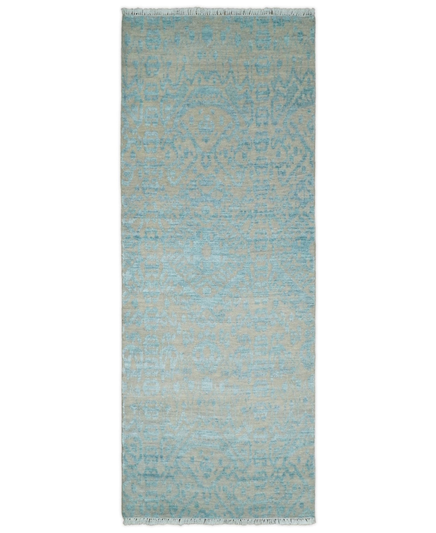 2.6x8 Fine Hand Knotted Camel and Blue Traditional Vintage Persian Style Antique Wool and Silk Rug | AGR26 - Nuvé