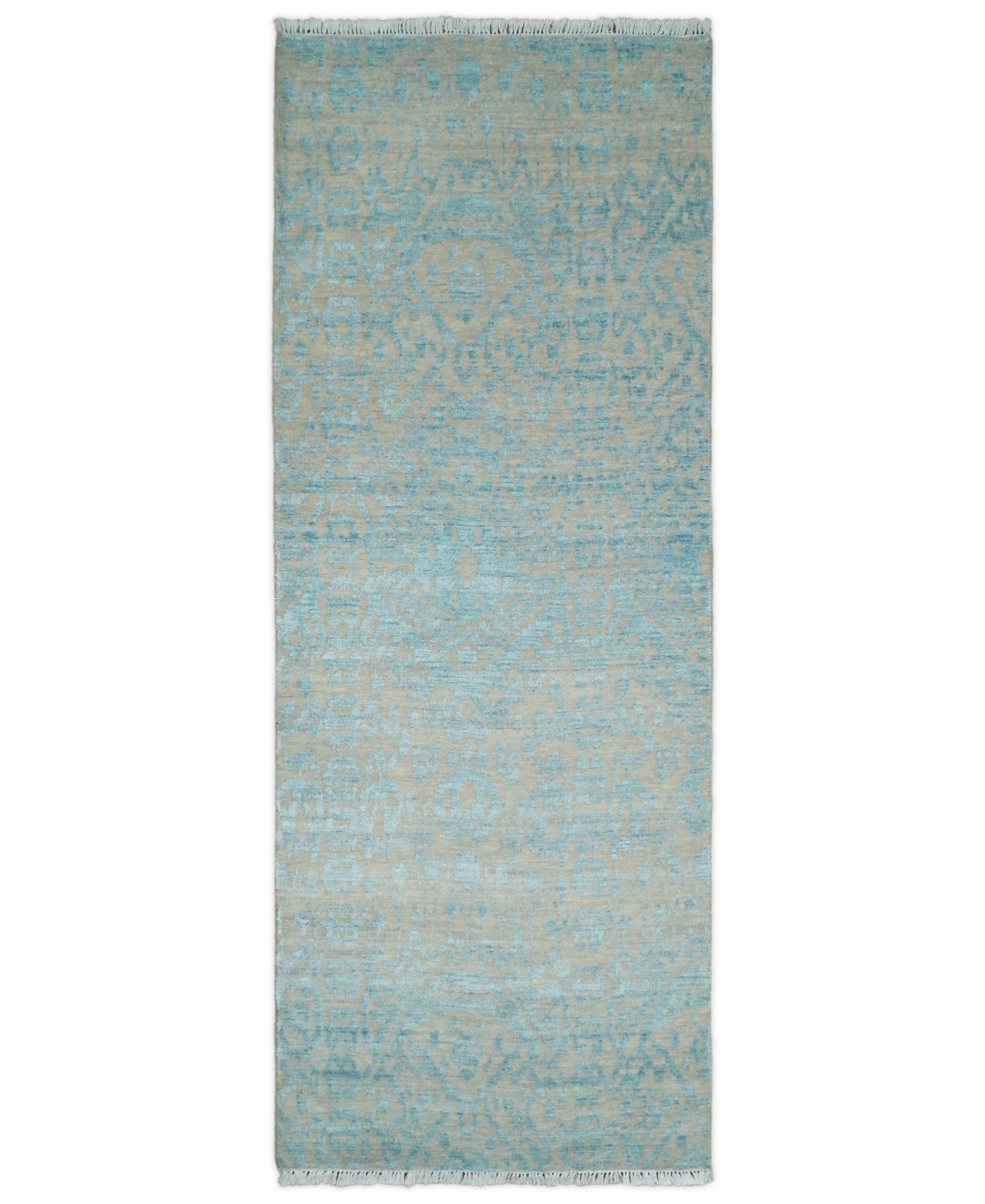2.6x8 Fine Hand Knotted Camel and Blue Traditional Vintage Persian Style Antique Wool and Silk Rug | AGR26 - Nuvé