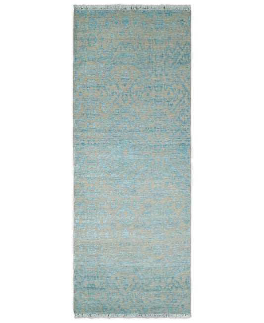 2.6x8 Fine Hand Knotted Camel and Blue Traditional Vintage Persian Style Antique Wool and Silk Rug | AGR26 - Nuvé