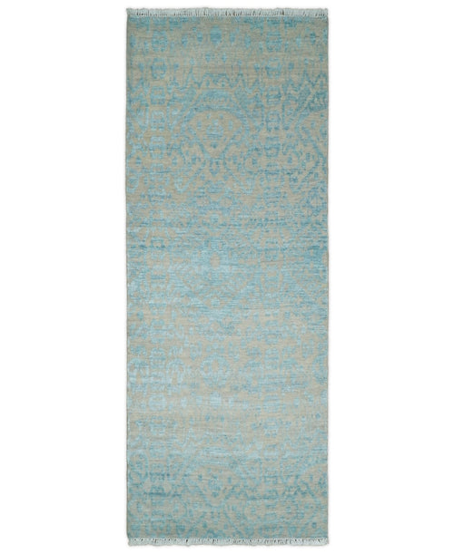 3x8 Fine Hand Knotted Camel and Blue Traditional Persian Style Antique Wool and Silk Rug